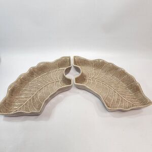 Pair of Vintage USA Pottery #2855 MCM Ceramic Leaf Trays Dishes